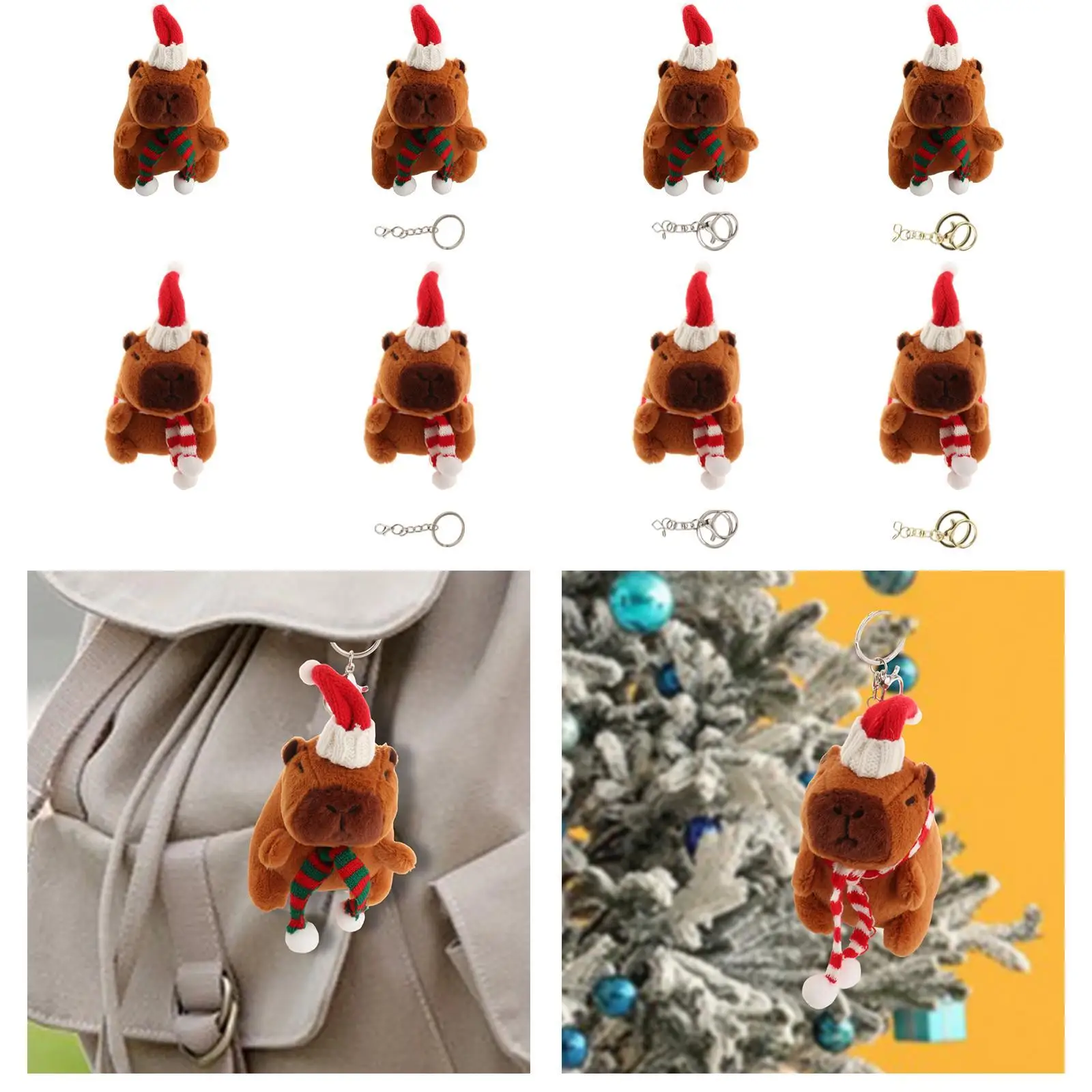 Weihnachts-Capybara-Plüsch-Schlüsselanhänger, Taschenanhänger, tragbar, realistisch, Weihnachtsgeschenk für Jungen, Mädchen, Erwachsene, Kinder, Geburtstagsgeschenke