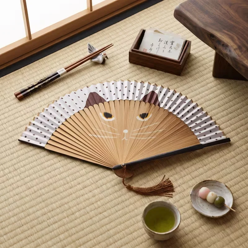 20pcs/30pcs/40pcs/50pcs Decorative Folding Fans, Traditional Handmade Bamboo Hand Fans, Lovely Cat Auspicious Patterns, Suitable