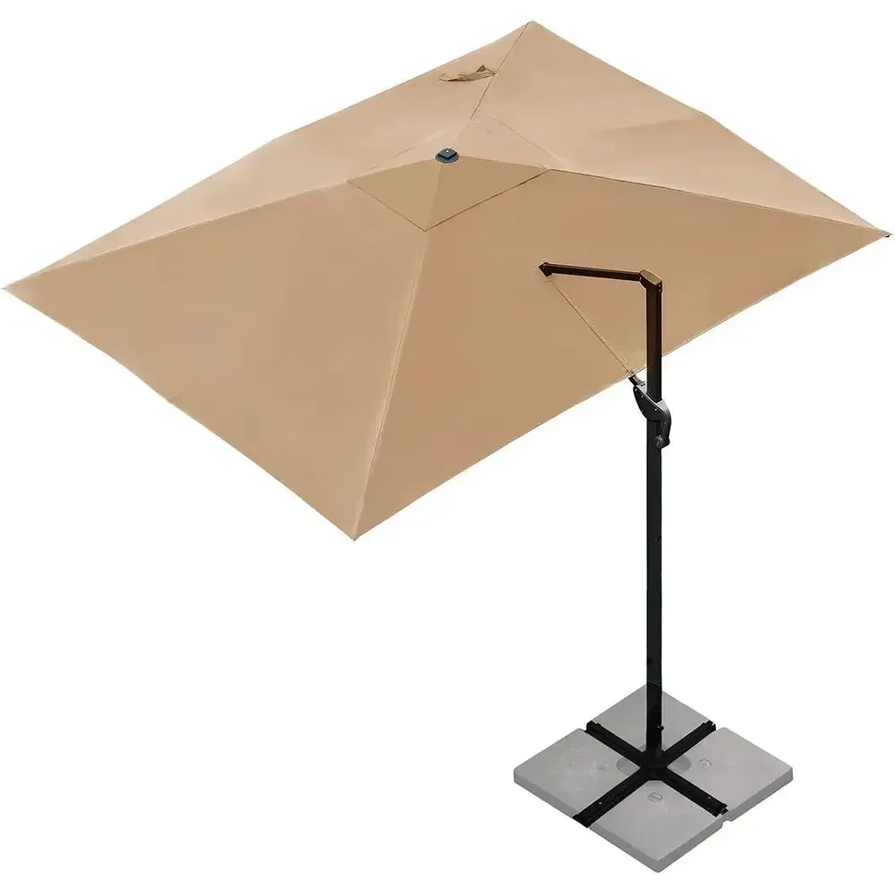 10x13ft Deluxe Cantilever Patio Umbrella with 360° Rotation and Integrated Lighting, Ideal for Garden, Deck, and Pool Areas (Tan