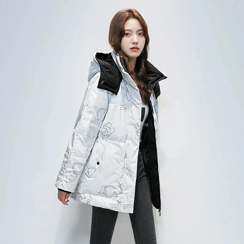 White Duck Down Jacket Womens Clothing 2024 New Long Winter Parka Korean Loose Thicken Down Coat Hooded Female Outerwear