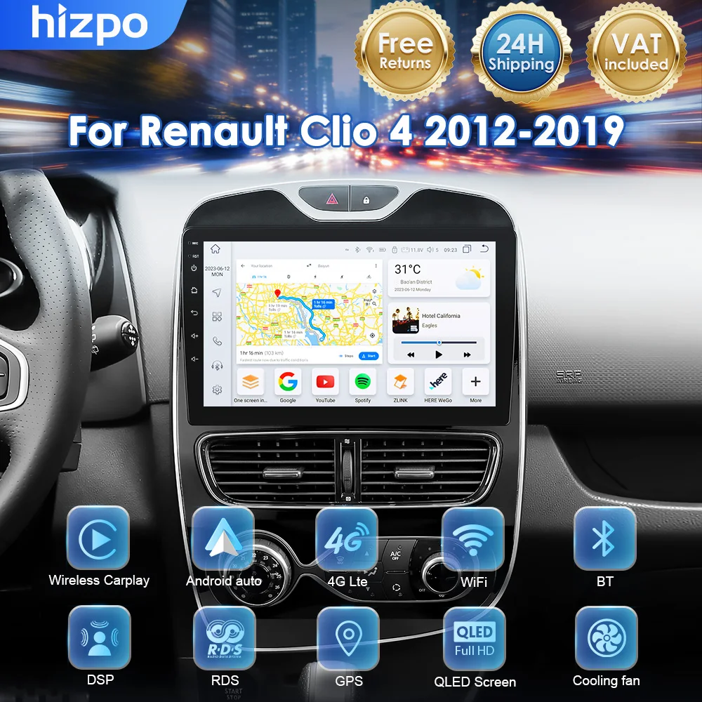 Hizpo Autoradio Android Auto Carplay 2 Din per Renault Clio 4 2012-2019, Lettore Multimediale 2Din GPS, Sistemi Intelligenti, Stereo 4G WIFI, Unità Principale 8 Core
