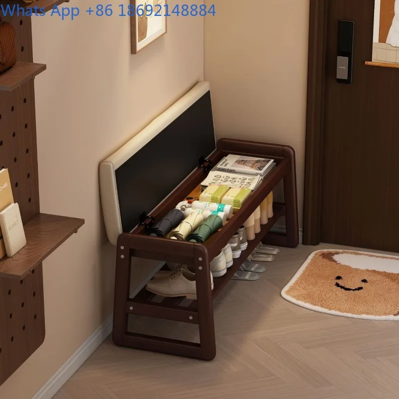 

Solid Wood Sit-on Shoe Changing Stool, Light Luxury High-end Soft Cushion Long Bench, Home Entrance Sofa Stool