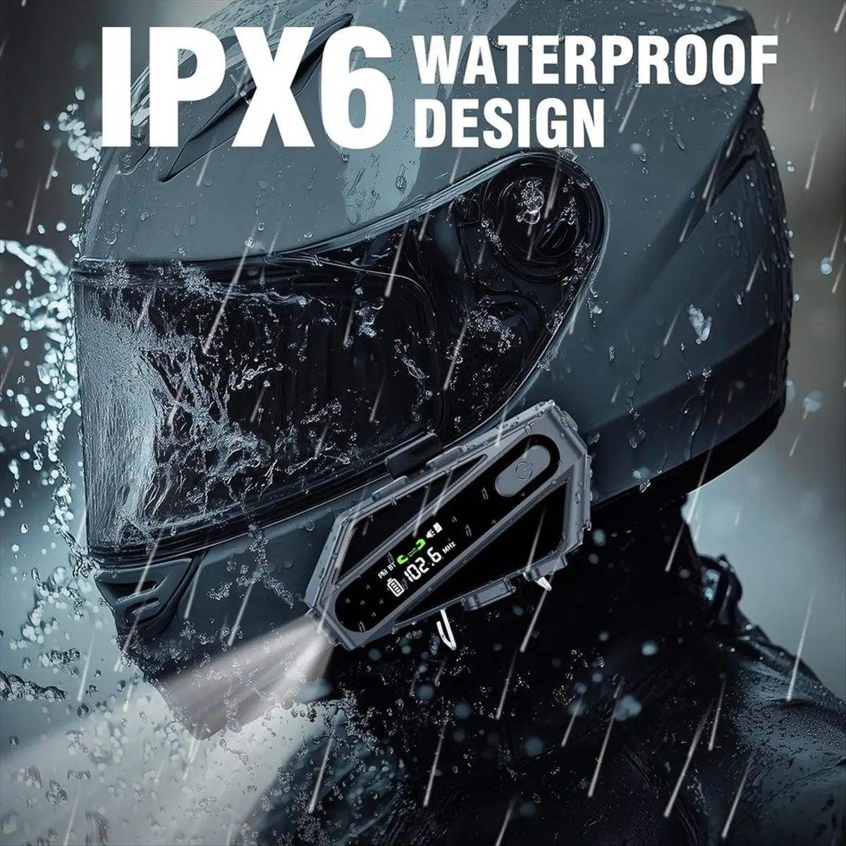 【ABODE】Motorcycle Helmet Bluetooth Headset with 2 Type Mics, Intercom/Hands-Free Call/Music/Waterproof/Noise Cancellation