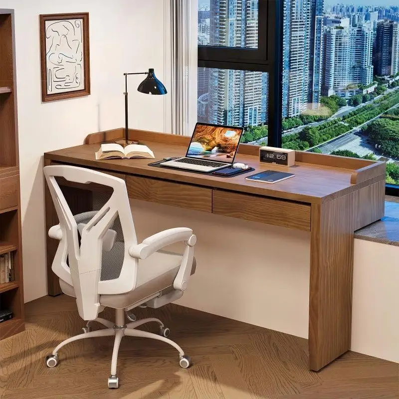 Solid wood bay window desk with drawers remodeled computer desk home bedroom window sill desk log workbench