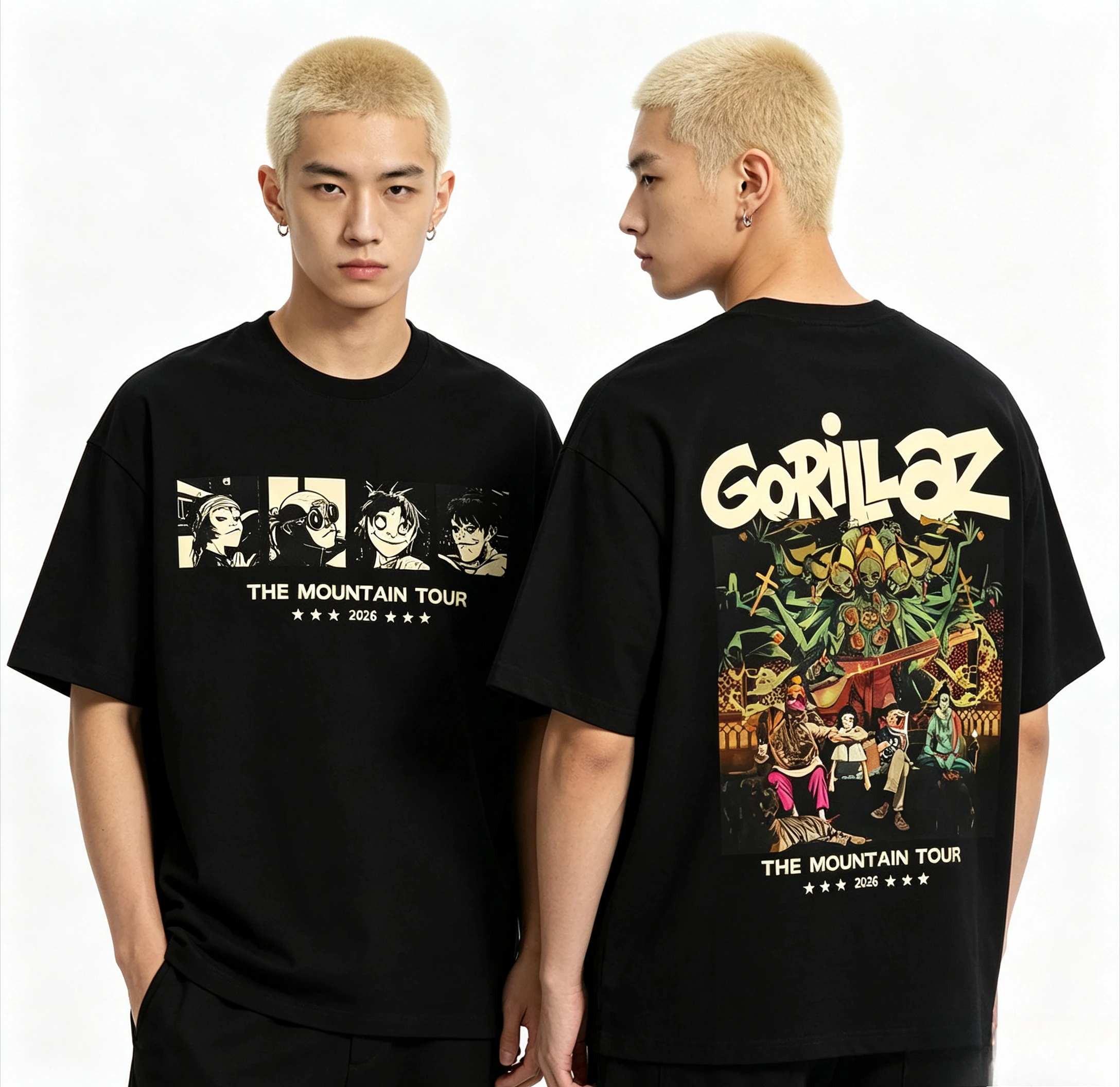Sommer-Sonderangebot Band Gorillaz The Mountain Tour 2026 Grafik-T-Shirt Y2K Herren Damen Mode Vintage Kurzarm Freizeitkleidung