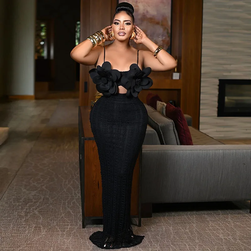 Doyerl Spaghetti Strap Appliques Party Long Dresses Women Birthday Nightclub Celebrity Slim Prom Bodycon Maxi Dress Elegant view 5