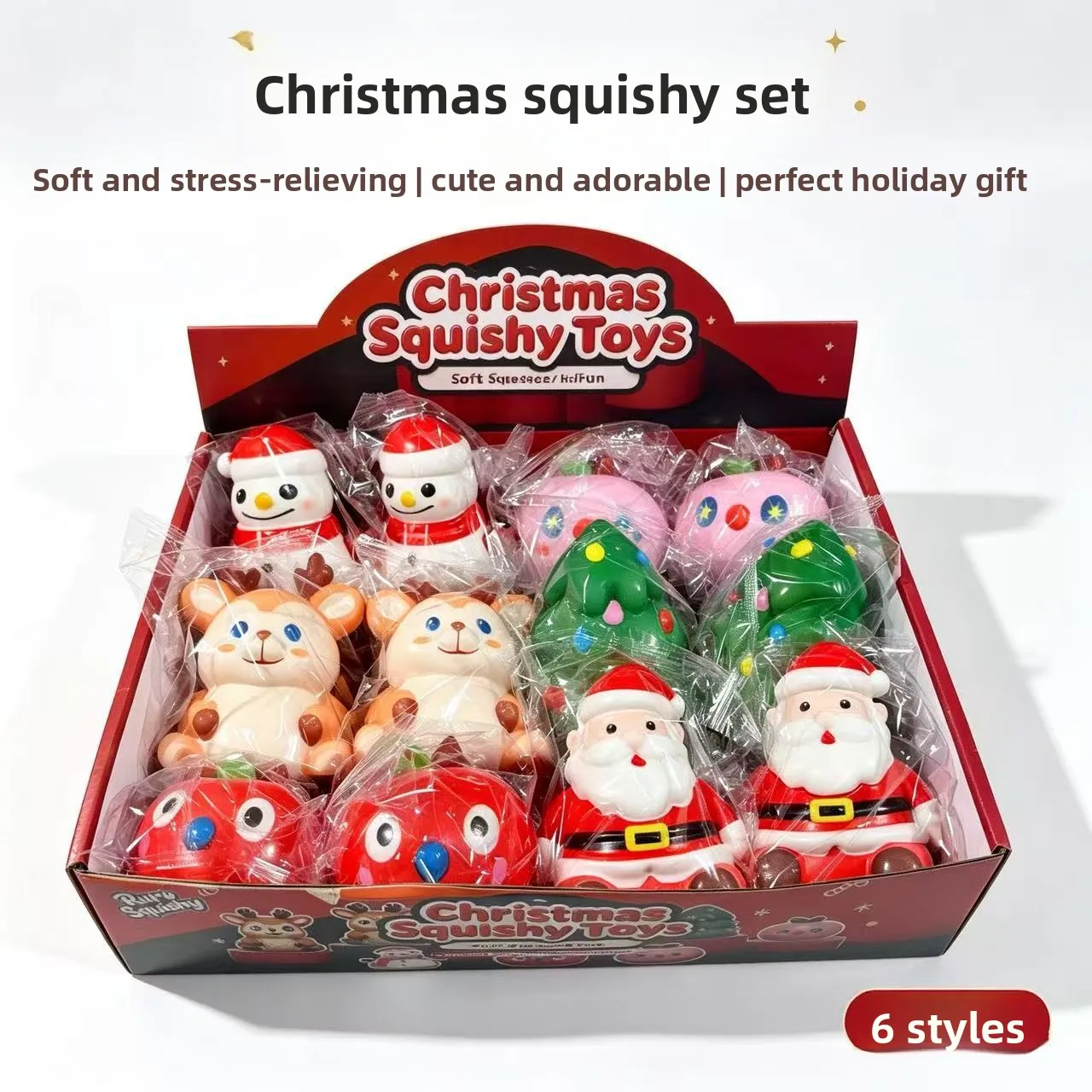 12PCS PU Slow Rebound Christmas Squishy Toy, Realistic Stress Relief Fidget Toy, Holiday Decorative Ornament for Kids & Adults