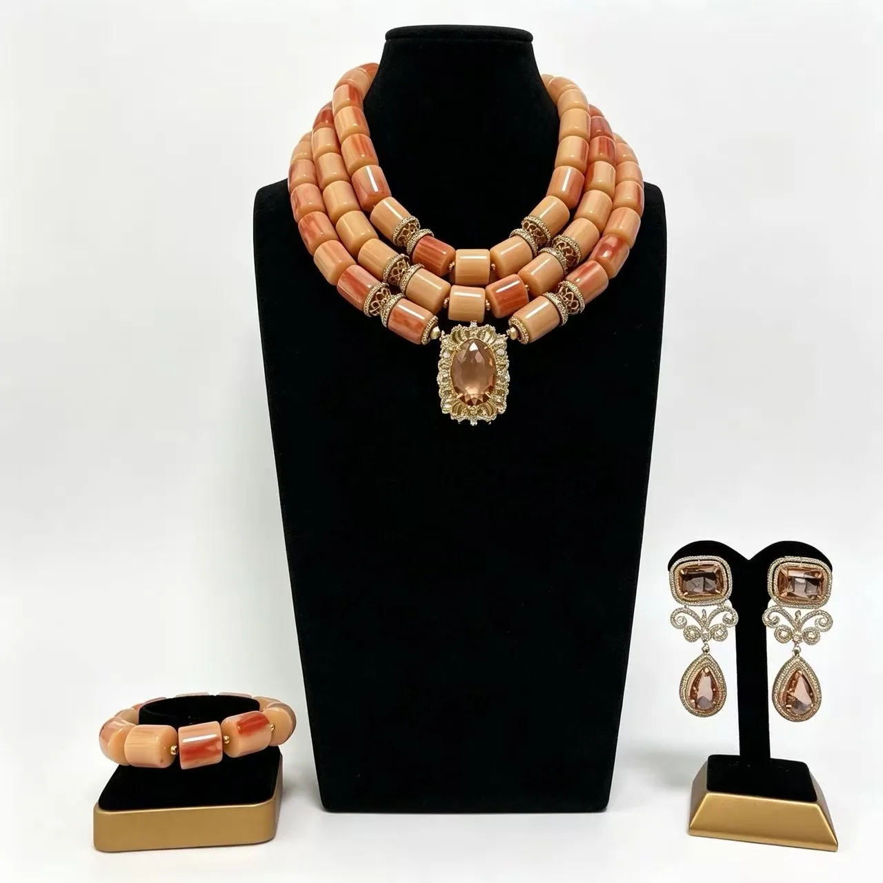 African Fashion Coral Beads Wedding Jewelry Necklace Set Nigeria Wedding Accessories