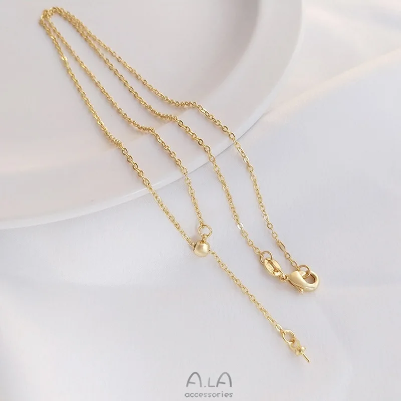 14K Gold-packed Color Ribbon Rubber Beads Adjustable Y-shaped Half-hole Pearl Empty Holder Pendant Chain DIY Simple Necklace