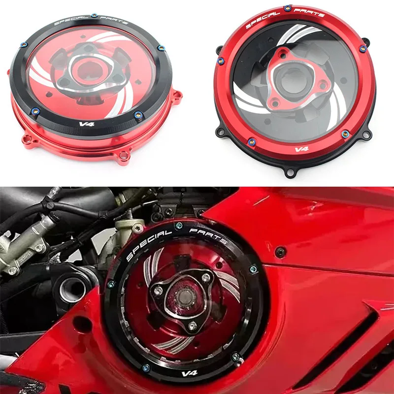 

Clutch Transparent Engine Side Protection Cover Refitted Aluminum For DUCATI Panigale V4 1100 2018-2023 V4S V4 S 18-23