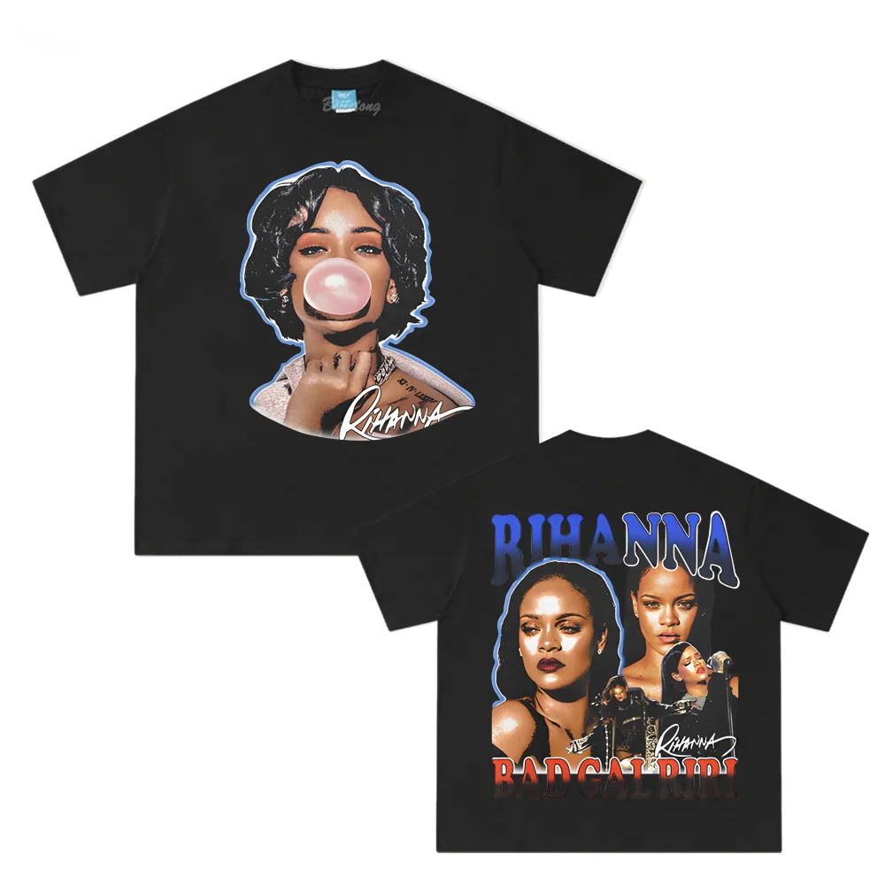 

Футболка RIHANNA BUBBLEGUM Rihanna Singer's Same Style с рукавами из 100% хлопка, модные удобные топы Camisetas, летняя футболка в стиле Харадзюку