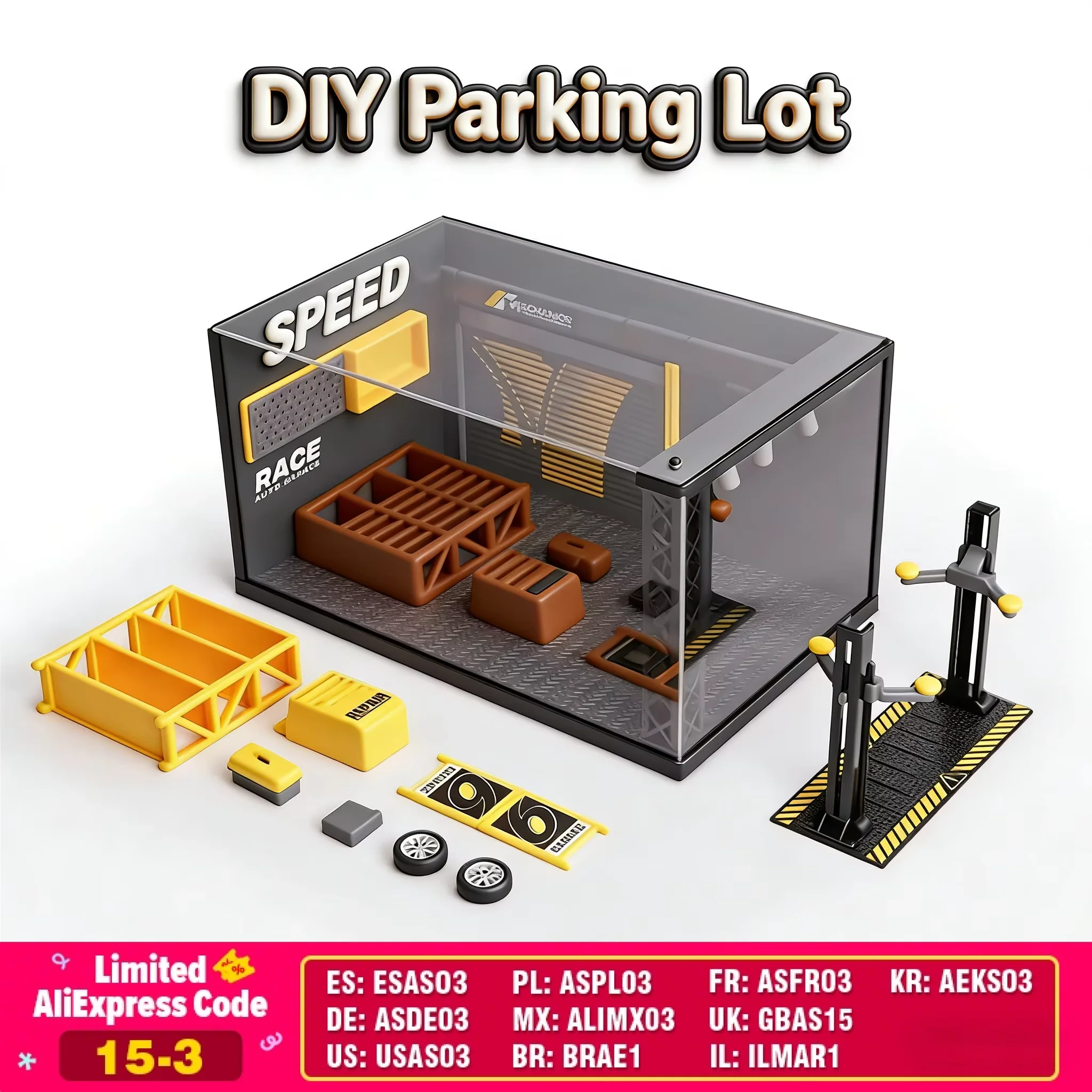 

1/24 Scale Car Model Toy DIY Parking Lot Acrylic Storage Box Assembly Toys Dustproof Transparent Display Box Children Gifts