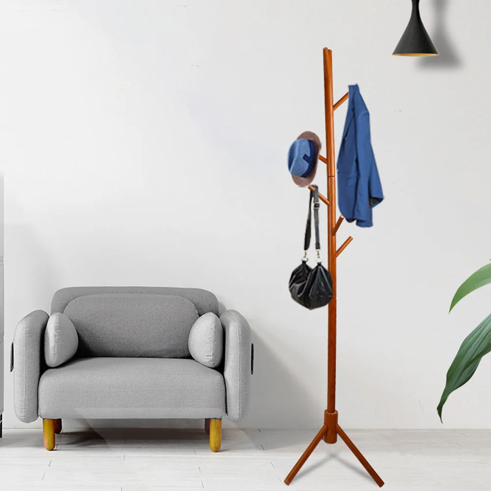 

1pc Wooden Coat Rack Floor-Type Hat Storage Holder Brown Space-Saving Clothing Shelf Decorative Rack Household Supplies