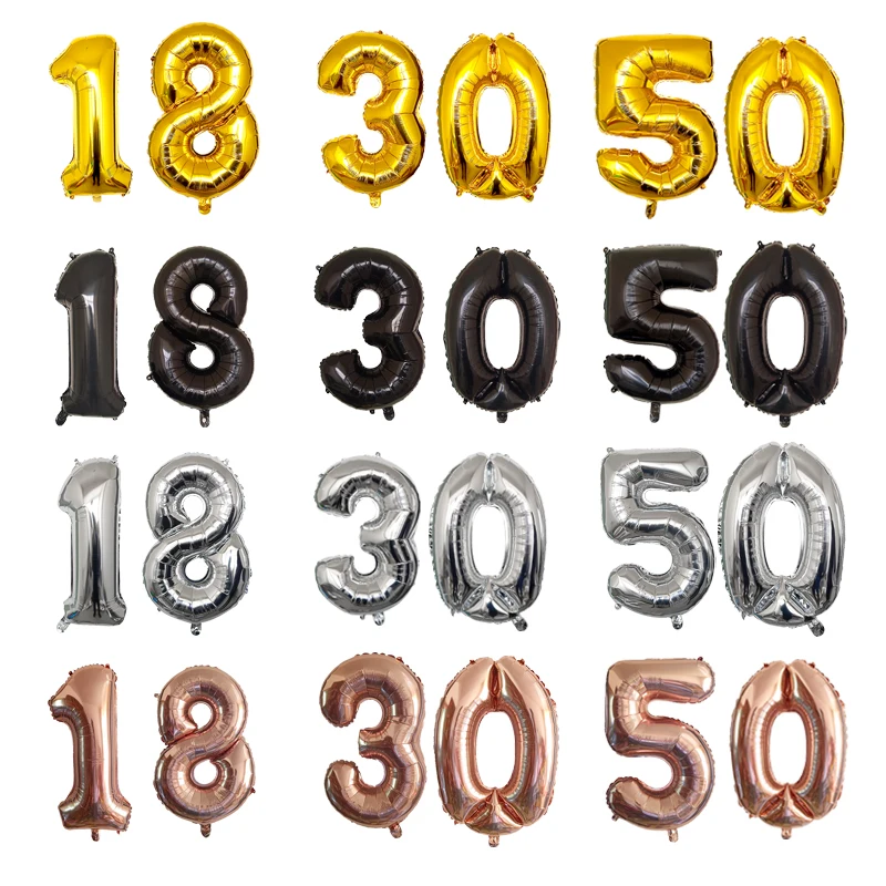 2Pcs 32 Inch Gold Silver Black Helium Foil Number Balloon 16 18 30 40 50 60 70 80 90 Happy Birthday Party Decoration Supplies