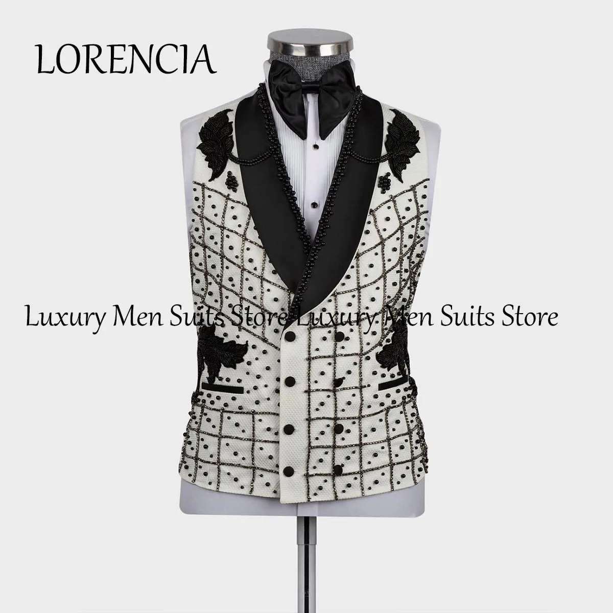 Luxury Diamond Men Suits Wedding Groom Tuxedos Pearls 3 Pieces Business Formal Male Suit Jacket Blazer Ternos Completo