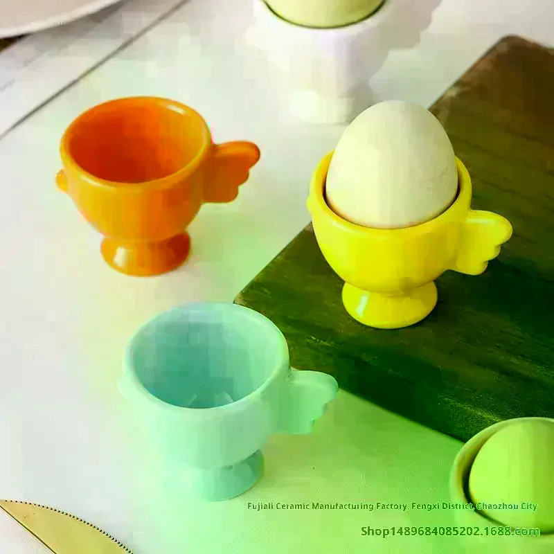 Egg Cup Heightened Base Solid Color Non-Slip Handle Good Grip Makeup Sponge Holder Mini Breakfast Ceramic Egg Holder Dining Room view 5