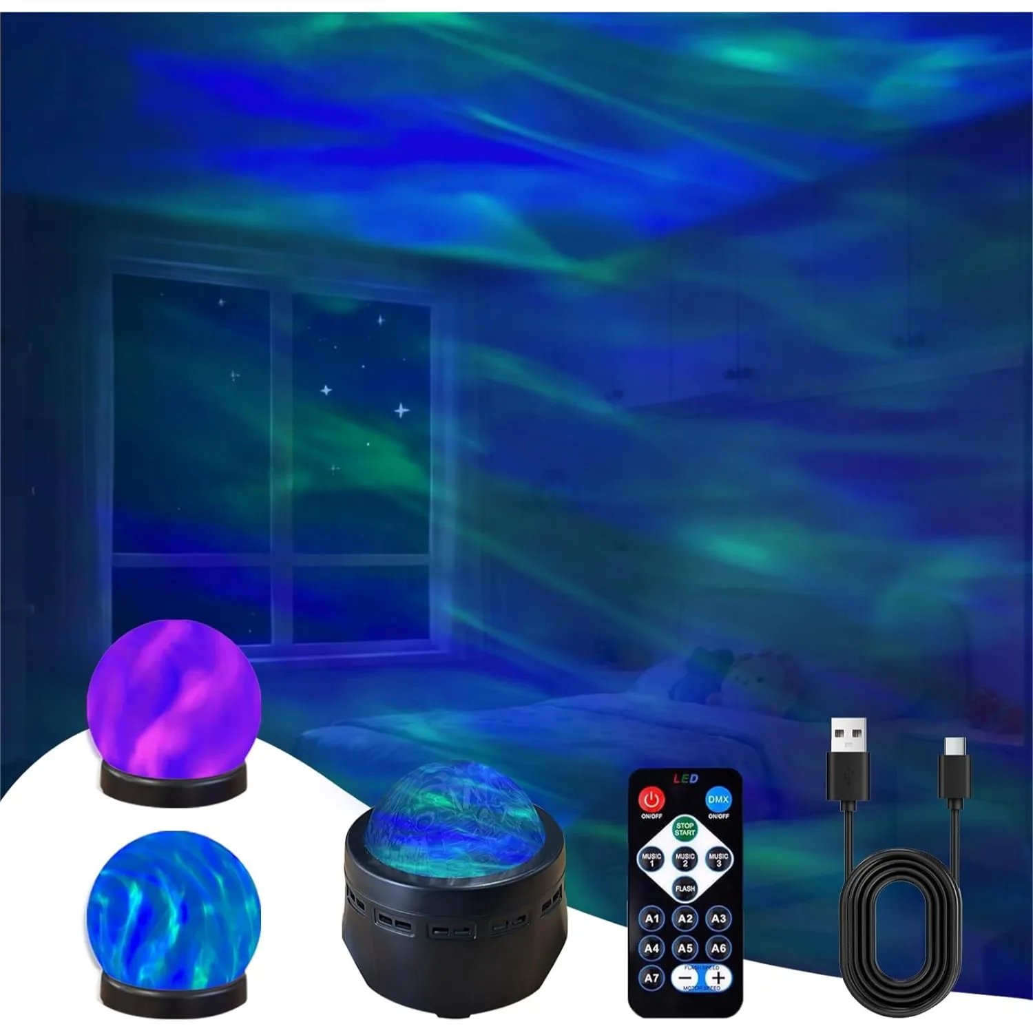 

Northern Light Projector for Bedroom Decor, Rotating Night Lights with Remote, Romantic Aurora Lamp Gift