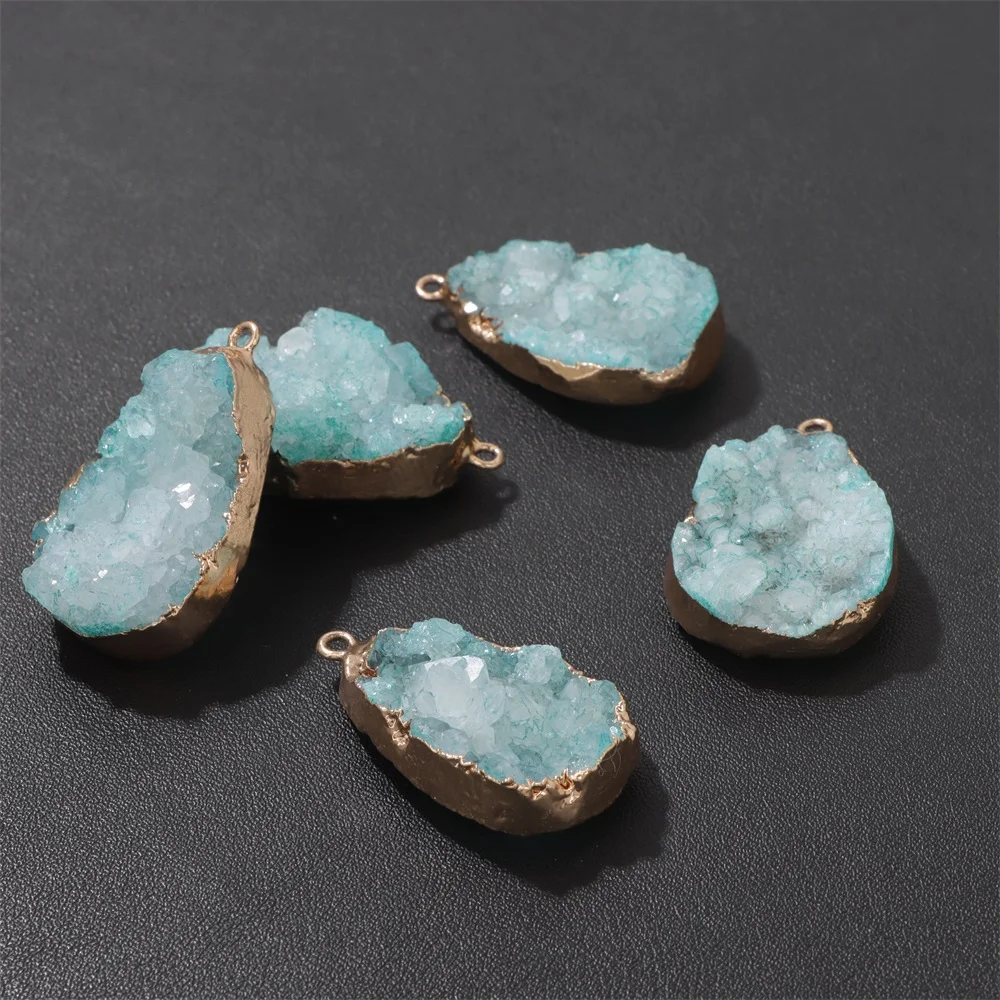 1PC Natural Agate Geode Pendant 25x38mm Dyed Blue Crystal Cluster Pendants Unique Gemstone Jewelry for Diy Necklace Earrings view 2