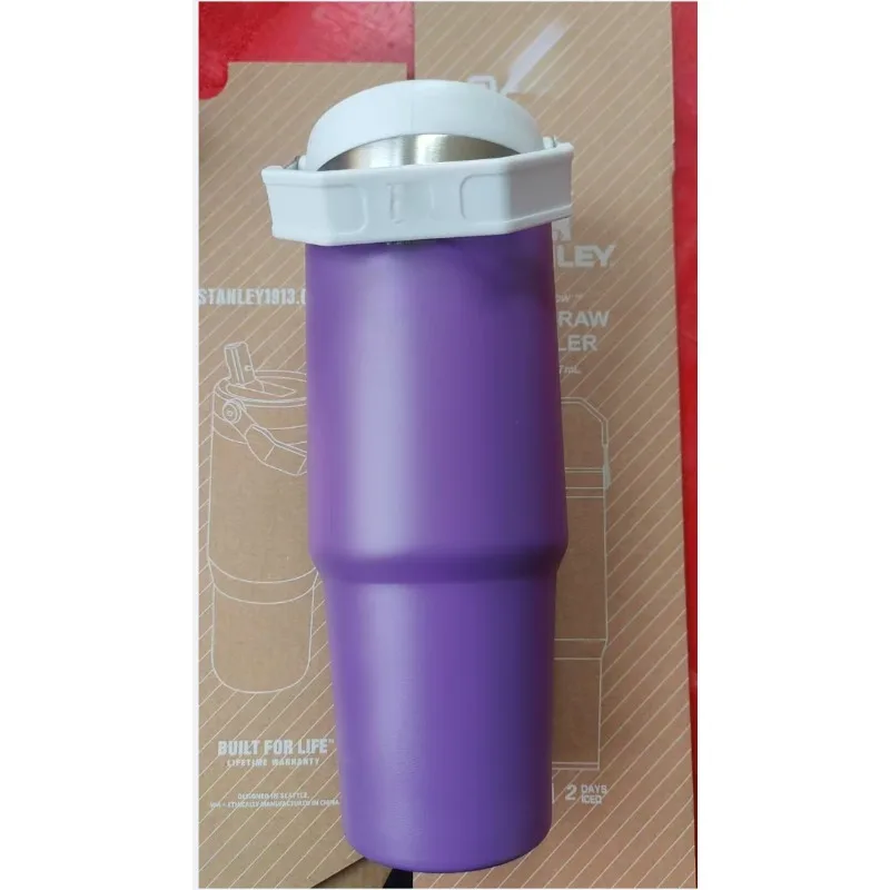 كوب معزول مكنسة من الفولاذ المقاوم للصدأ المتفجر مع غطاء وقش مناسب للشاي المثلج أو كوب ميلك شيك للسفر 2.0H 30oz