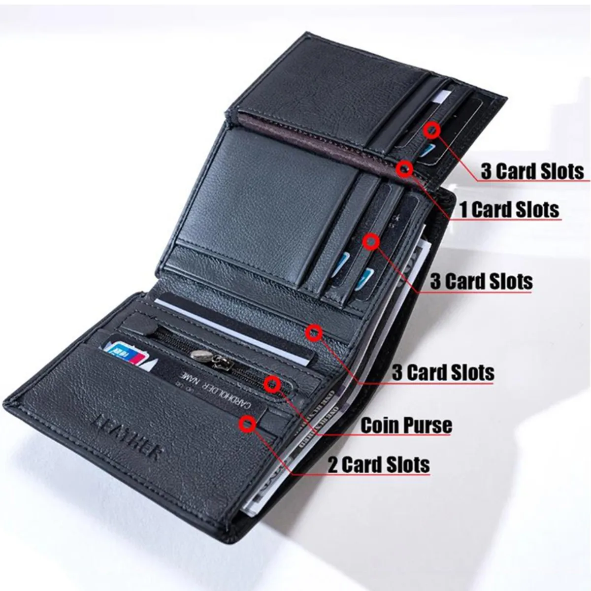 Men's genuine leather wallet, top layer cowhide RFID anti-theft swiping three-fold credit card wallet