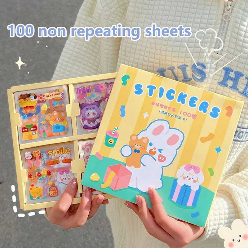 20/25/100Pcs Cartoon Cute Kawaii Stickers Pack Handbook Material Sticker Waterproof Handbook Stickers Student Stationery Gifts