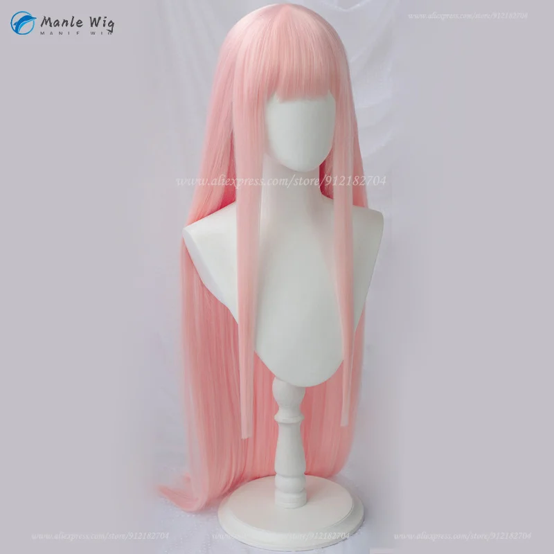 Anime 02-Peluca de Cosplay de color rosa, 100cm de largo, cero, dos pelucas de juego de rol, resistente al calor, cabello + gorro