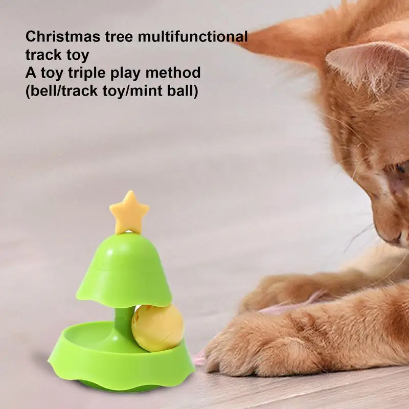 Cat Tower Roller Toy Christmas Tree Turntable Roller Balls 2 Layers Interactive Cat Roller Toys With Catnip And Teaser Toys For