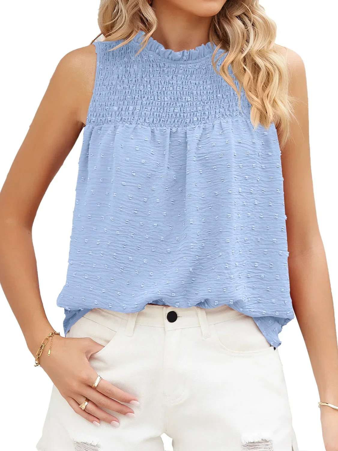 Women's Sleeveless Round Neck Loose Tops, Summer