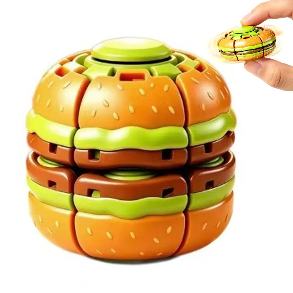 Burger Stress Ball with Spinning Top Squeeze Rotate Fidget Toy For Office Relaxation