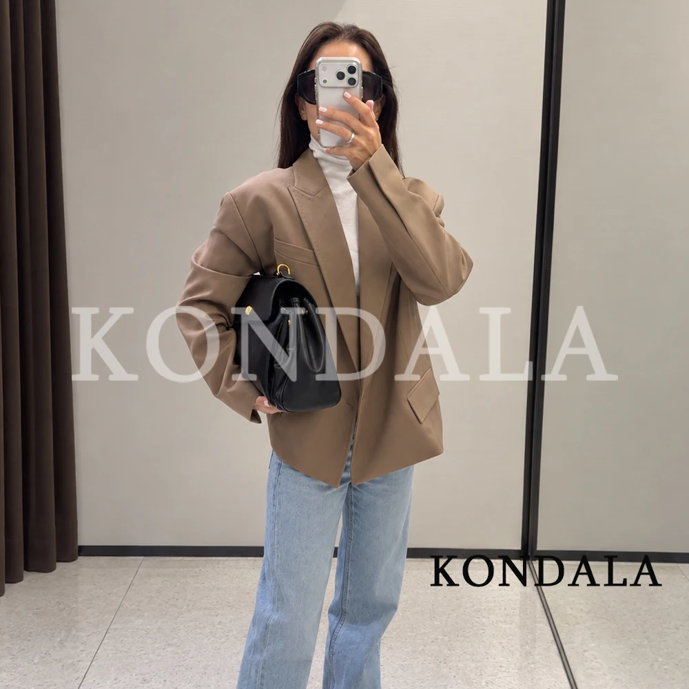 KONDALA Women Commute Broad Shoulder Blazer Elegant Simple Lines Decoration Short Blazer New 2026 Fall Trendy Casual Chic Blazer