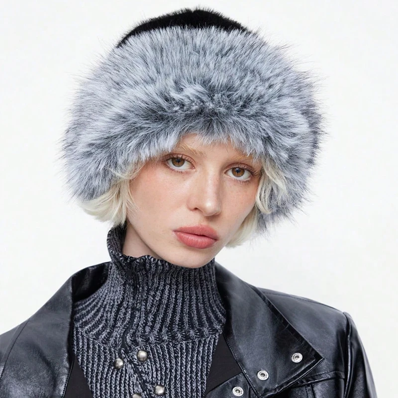 1pc Women's Fuzzy Two-Tone Bucket Hat Winter Fluffy Warmer Bucket Hat,Fashionable Comfort,Suitable for Fashionable Street Wear