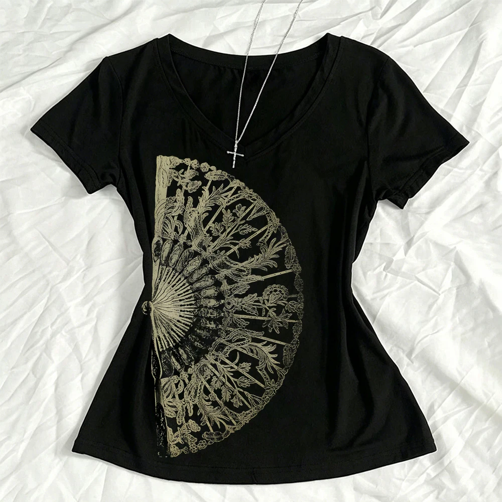 Gothic collection pattern printed T-shirt aesthetics Y2K printed T-shirt Harajuku streetwear anime women's clothing