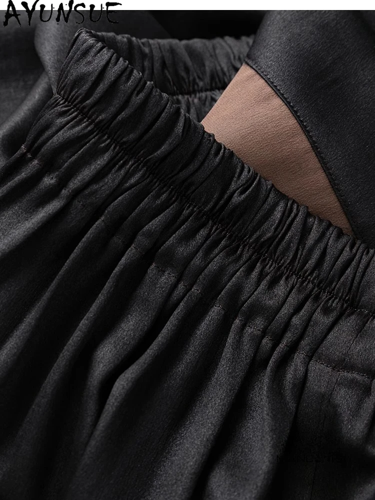 Ayunsue 100% saia de seda amoreira mulher cintura elástica saias longas para roupas femininas de alta qualidade saias de verão 2025