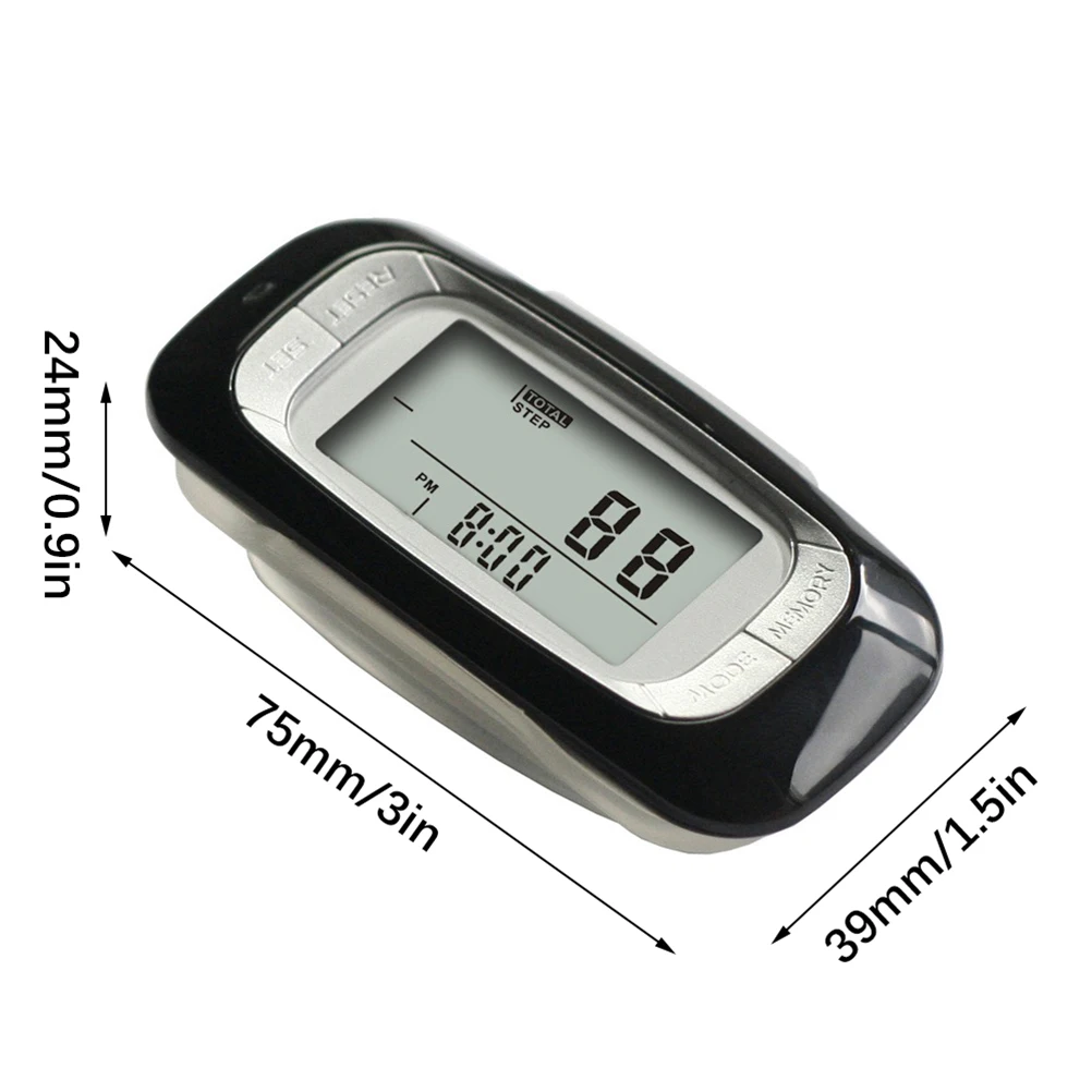 Walking 3D Pedometer with Clip Accurate Step Counter for Fitness Walking Distance Miles Km Calorie Counter