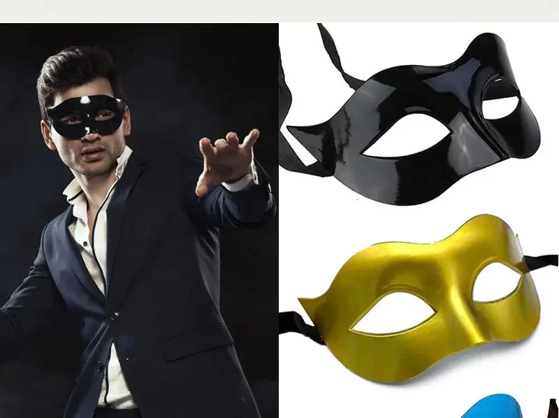 Donna Uomo Maschera da travestimento da gentiluomo sexy Maschera da ballo Puntelli per feste di Halloween Maschera retrò bianca nera Mezza faccia in plastica Cosplay