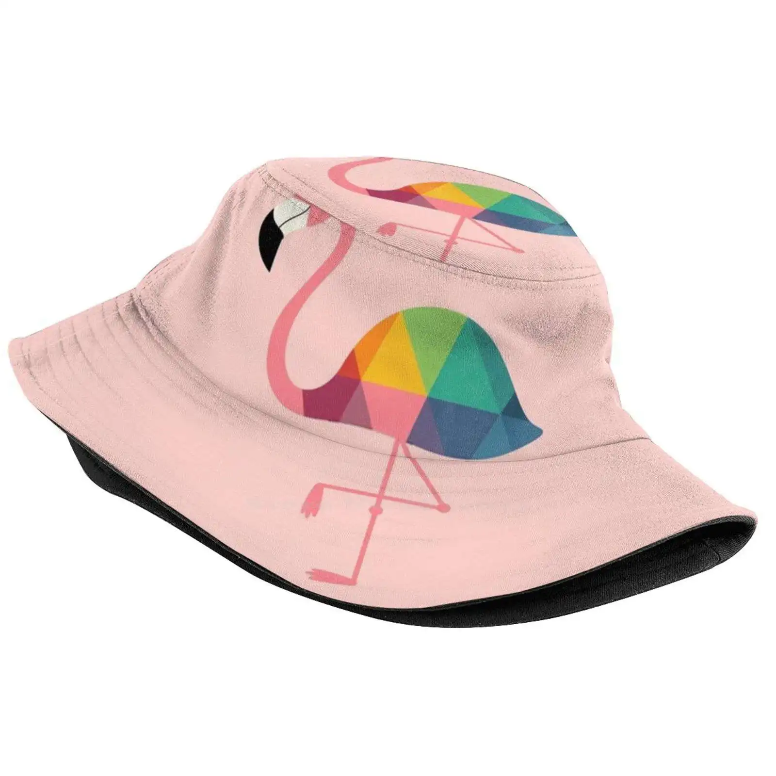 Rainbow Flamingo Foldable Panama Bucket Hat Cap Flamingo Summer Rainbow Unique Amazing Beautiful Lovely Cute Geometric Colorful