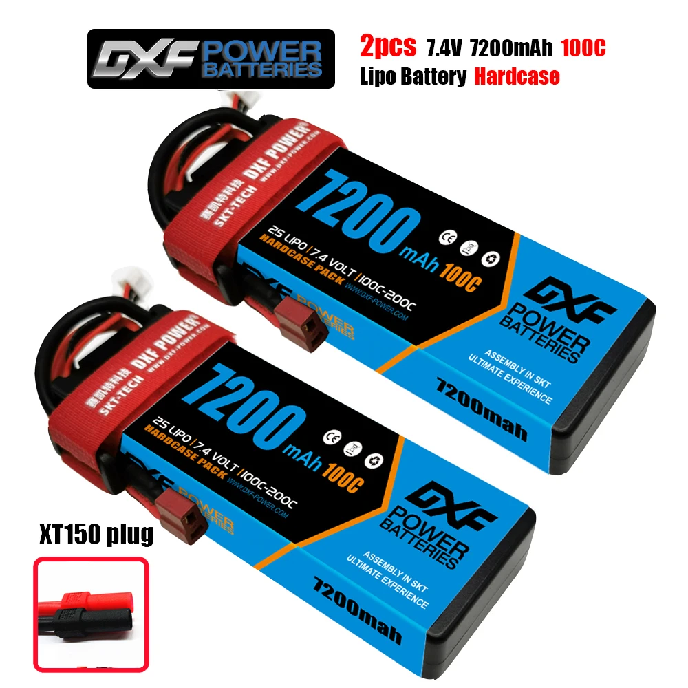 1/2PC DXF 2S Lipo Batterij 7.4V 7200mah 100C Hard Case XT60 EC5 TRX Deans XT90 voor Traxxas SCX10 Auto FPV Vliegtuig Truck RC Onderdelen