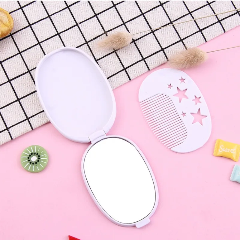 Hair Comb Cosmetic Mirror Set Cute Compact Pocket Mini Size Portable Travel Head Massager Relax Folding Mirror with Small Comb