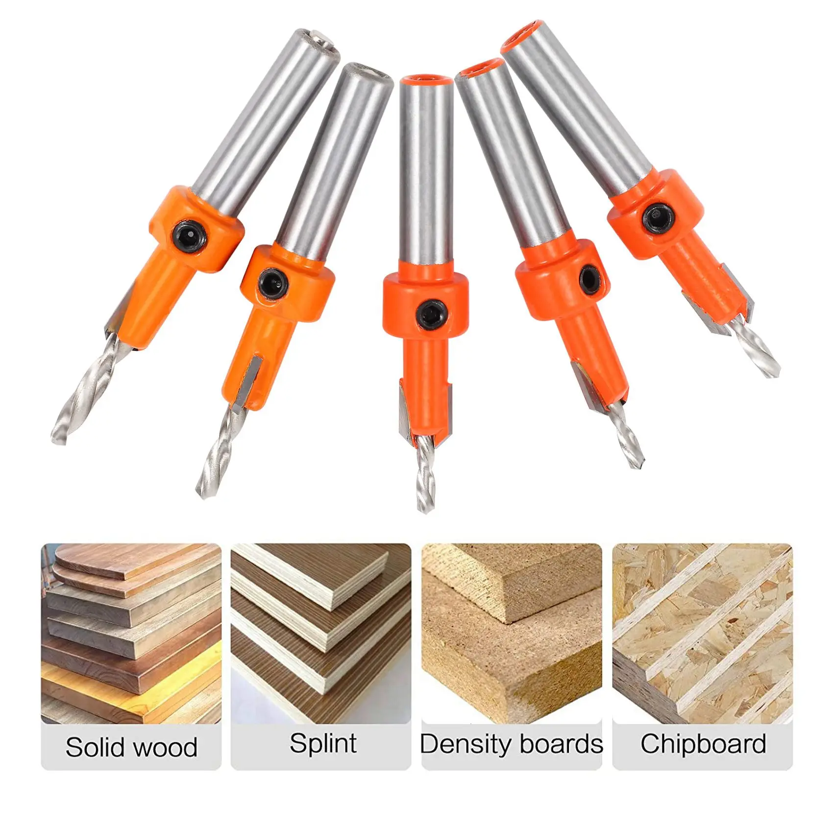 Mata bor lubang kayu 8MM, Set pemotong sekrup, mata bor Countersink dengan batang kayu
