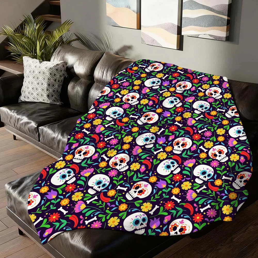 Mexican Day of the Dead Blanket Soft Warm And Thick Perfect For Bedroom Living Room Bed Sofa Camping Picnic Office Gift - view 4