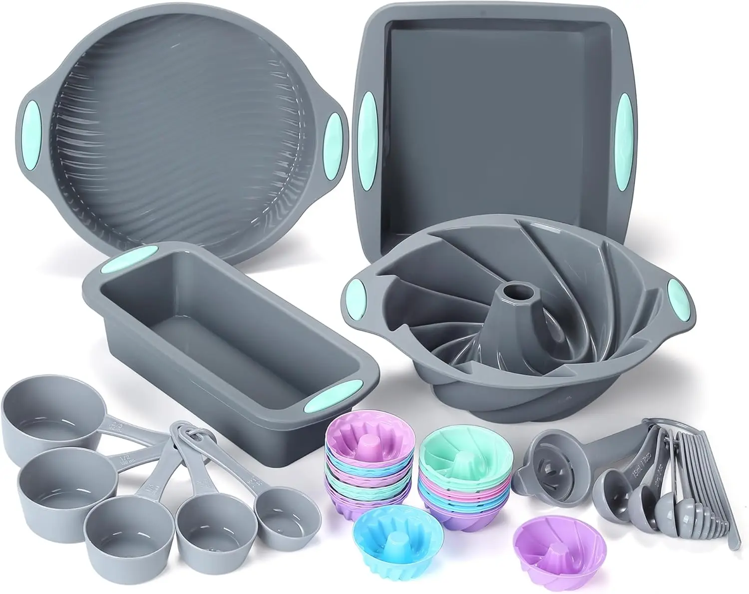 

45 Pieces Silicone Bakeware Set, Heat Resistant Baking Pans, Nonstick Baking Molds for Cake, Bread
