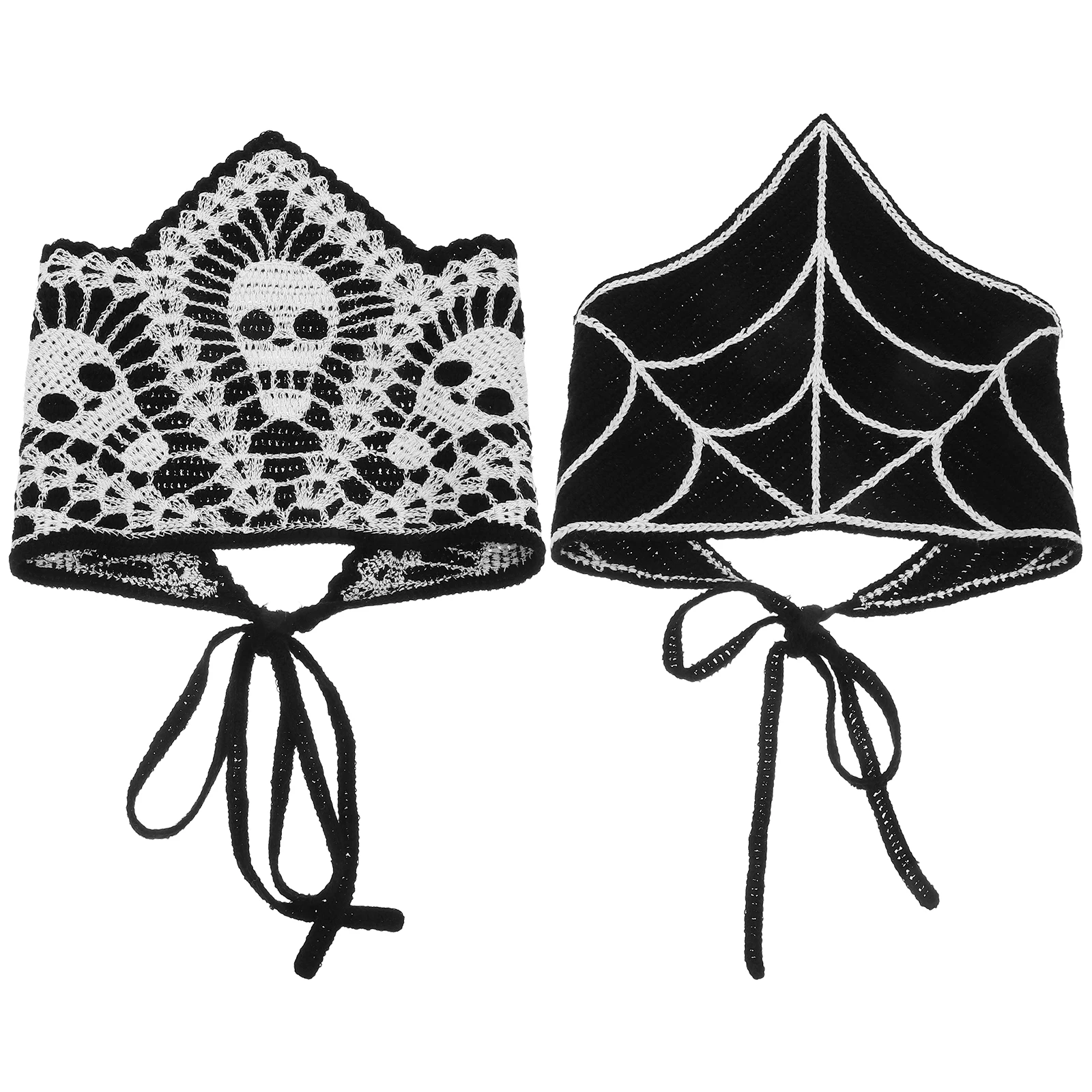 2pcs Gothic Headscarf Crochet Hairband for Women Halloween Party Spider Web Bandana Headband Costume Festival Wear