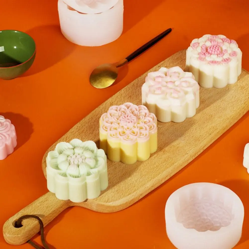3D Flower Mooncake Mold Chinese Style Soft Festival Pastry Mould Silicone Non-stick Lotus Silicone Mold