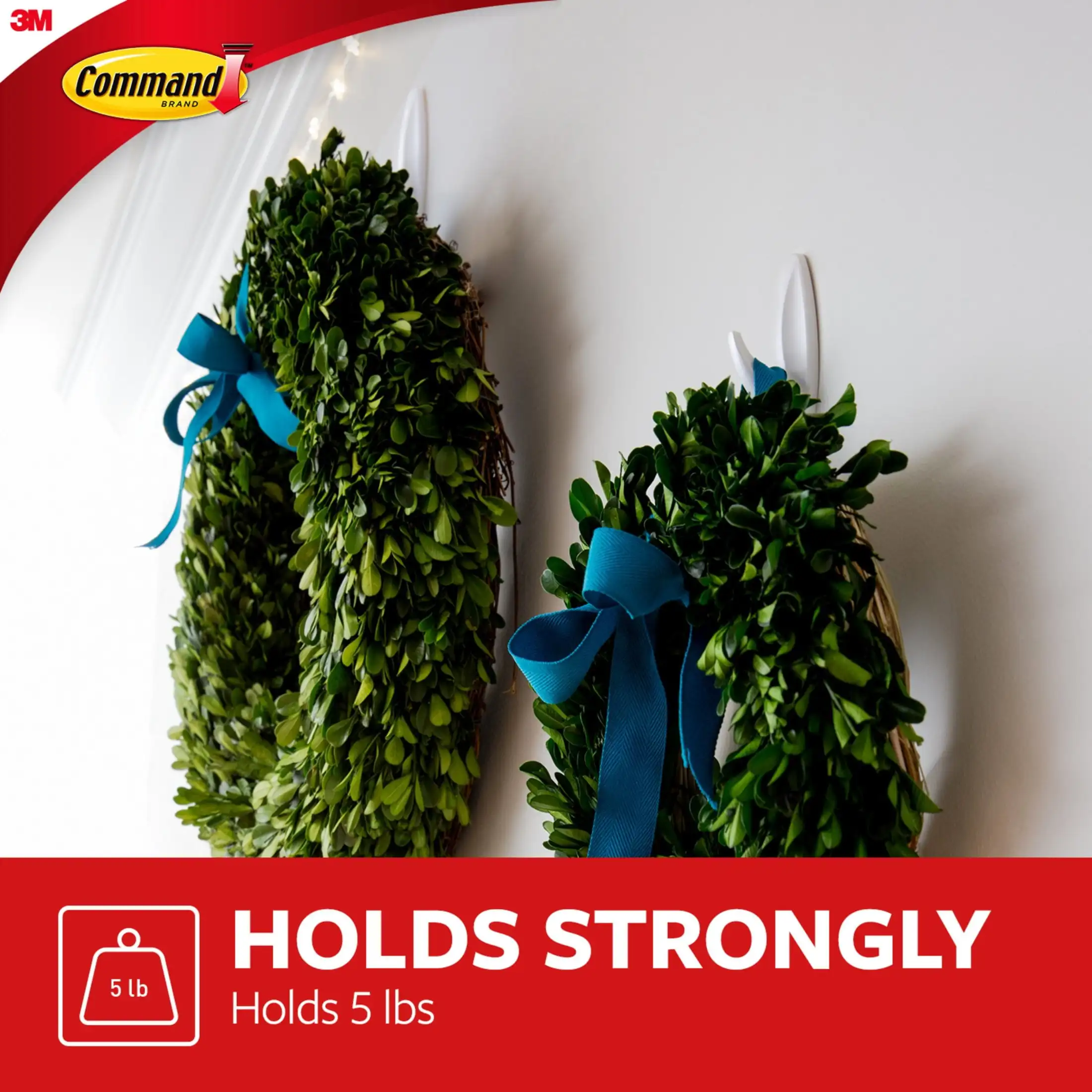 Large Designer Hooks, White, 4 Wall Hooks, Damage-Free Hanging