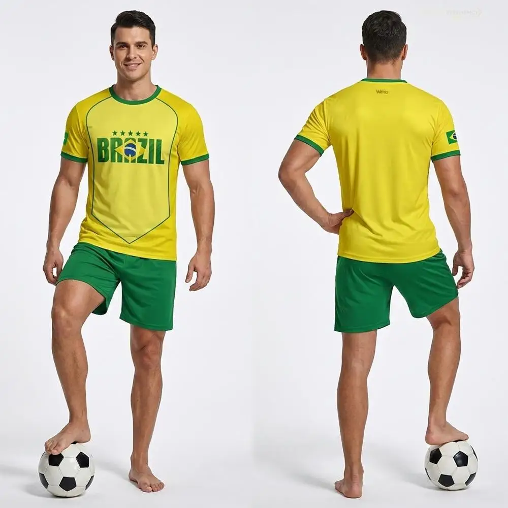 New Brazilian Style Design Football T-shirt Youth Outdoor Sports Breathable Jersey Men's Fashionable Brazil Flag Printed Tees