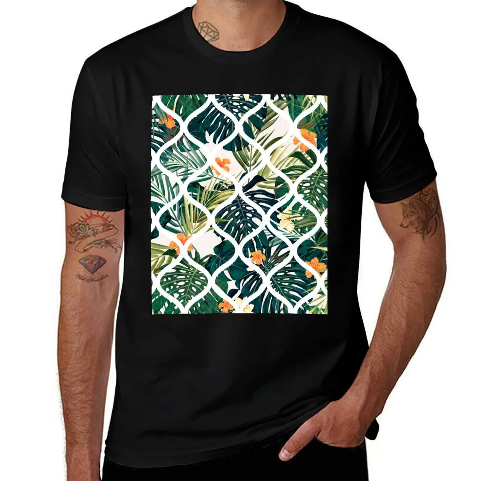 

White Tropical Moroccan Ogee Tile Pattern T-Shirt t shirt man luxury man t shirt summer T-Shirt