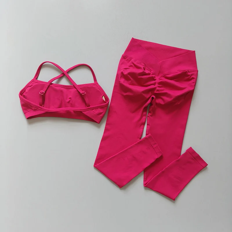 Nahtloser Push-up-Sport-BH für Damen, schnelltrocknende, figurformende Yoga-Hose, Pfirsich-Leggings, zweiteiliges Trainings- und Fitness-Set – Detail 13