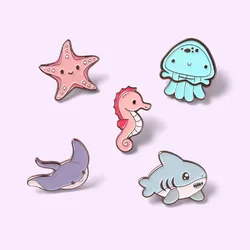 Jellyfish Elves Lapel Pin Water World Seahorse Starfish Squid Brooches Collar Backpack Cartoon Jewelry Gift For Kid's Wholesale