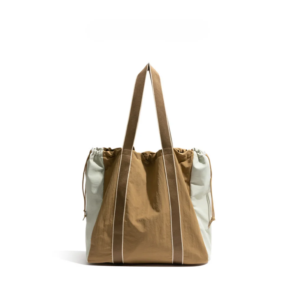 Patchwork Drawstring Women's Shopping Bag Large Capacity Canvas Unisex Tote Bag Handbag Multi-function Eco Backpack Grocery Bag