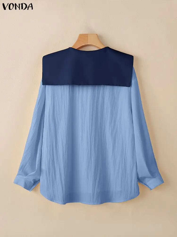 VONDA, camisas con bordado Floral a la moda, blusas elegantes con solapa de manga larga para mujer, Tops tipo túnica holgados informales para primavera 2026, Blusa Vintage